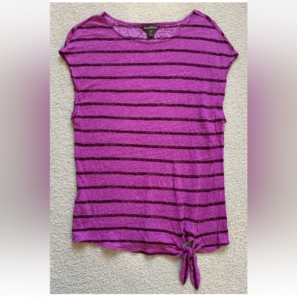 Tommy Bahama Linen Burnout Tank Top Womens L Magenta Stripe Knot Cover Up Summer